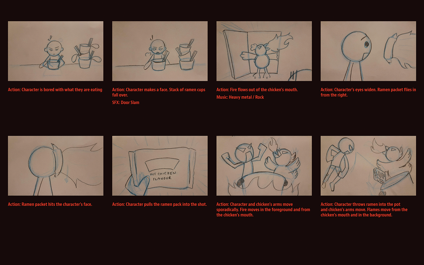 image of the storyboard for Samyang Chicken Flavour Ramen explainer radio