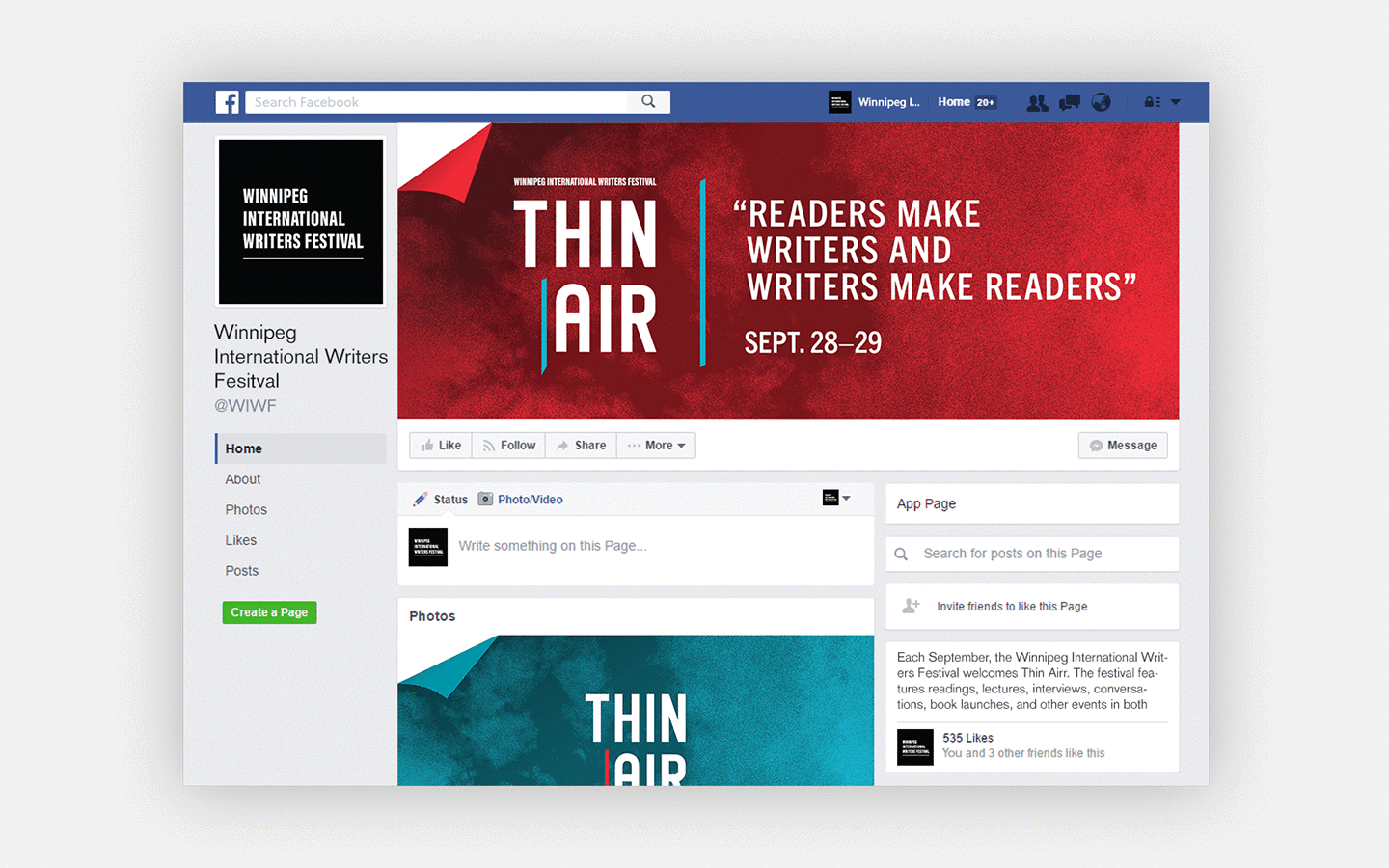 image of a Thin Air facebook page